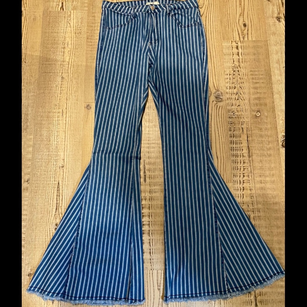Pinstripe Bell Bottom Jeans